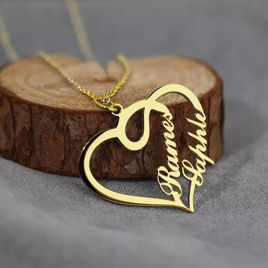 Custom Two Name Necklace with Overlapping Heart