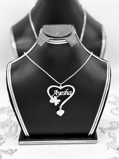 Name Necklace with Butterfly and Heart