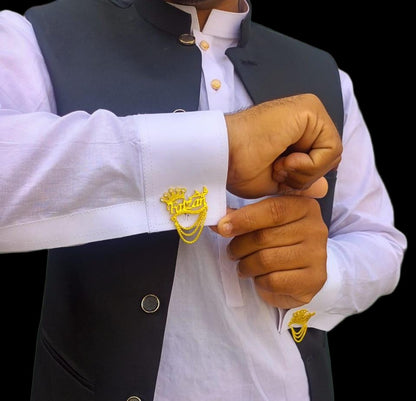 Customized Name Cufflink with Crown & Chain