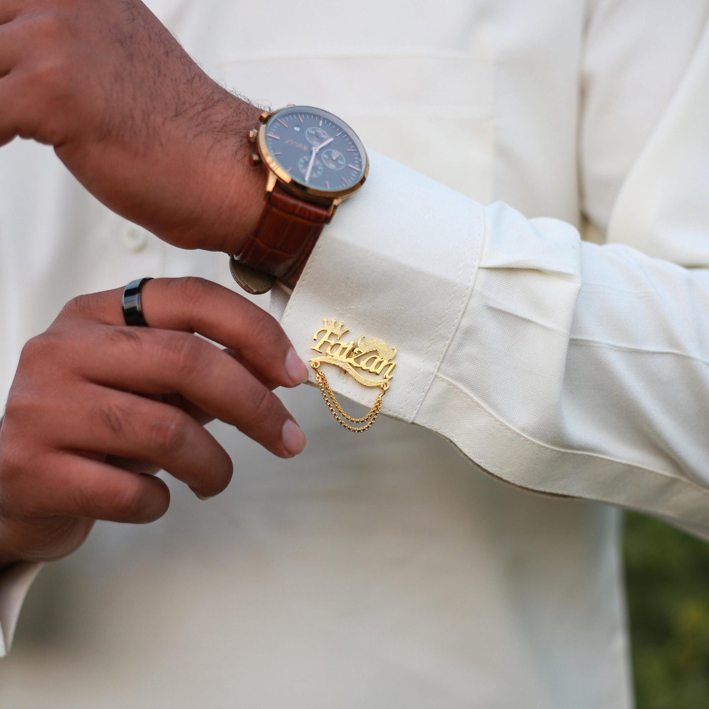 Customized Cufflink With Mustache & Crown